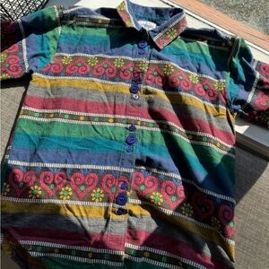 Vintage Striped Short Sleeve Shirt – Bold Colors‎ & Tribal Pattern